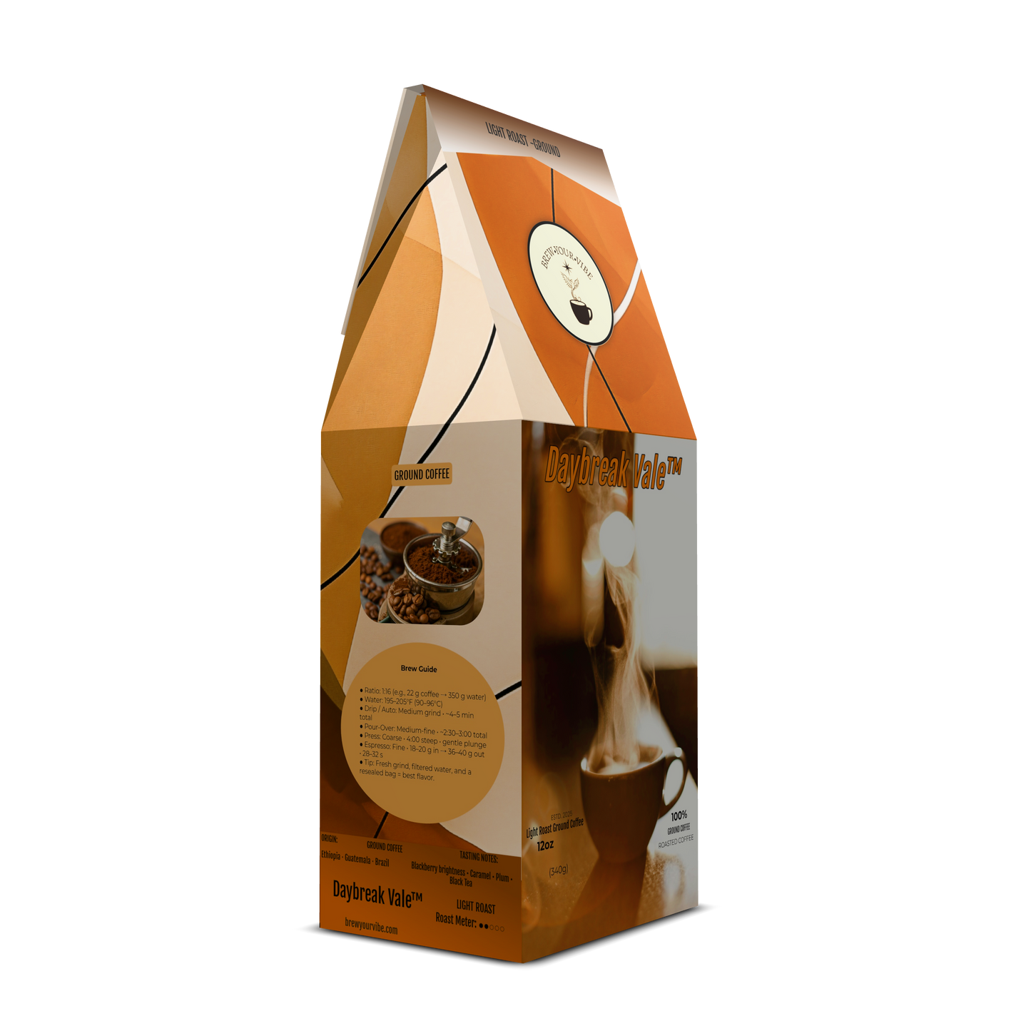 Daybreak Vale™- Light Roast Coffee (Ground) -Tasting Notes: Blackberry • Caramel • Plum • Black Tea - Origins: Ethiopia · Guatemala · Brazil