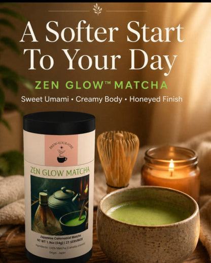 ZEN GLOW™ MATCHA (Ceremonial Grade) - Flavor Notes: Sweet Umami• Fresh Young Greens • Subtle Nori • Creamy Body • Honeyed Finish