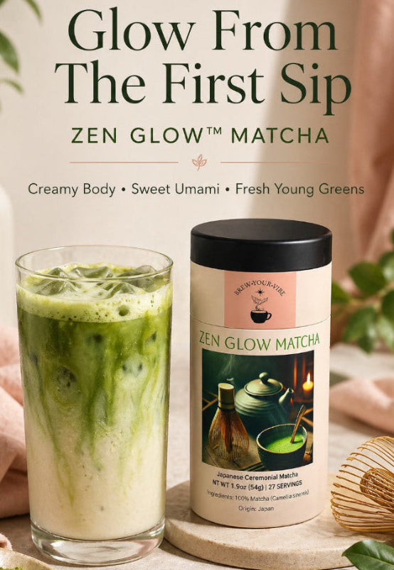 ZEN GLOW™ MATCHA (Ceremonial Grade) - Flavor Notes: Sweet Umami• Fresh Young Greens • Subtle Nori • Creamy Body • Honeyed Finish