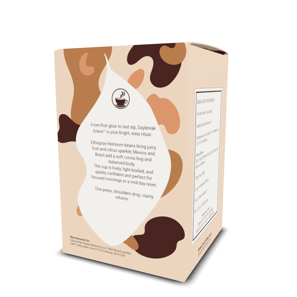 DAYBREAK GRACE™ - Light Roast Coffee Pods (12 Ct) Tasting Notes: Citrus • Stone Fruit • Honey • Cocoa - Origins: Ethiopia • Mexico • Brazil
