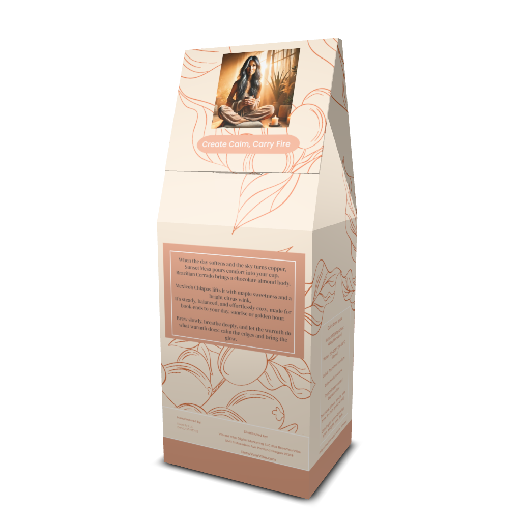 SUNSET MESA™ — Medium Roast Coffee (Ground)  Tasting Notes: Chocolate-Almond • Maple • Citrus - Origins: Brazil • Mexico (Chiapas) — 100% Arabica